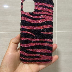Zebra Sparkle Phone Cases Unique Handcraft Crystal Phone Covers Hot Pink & Black Diamond Stones Cute Back Phone Cases Hard/Soft