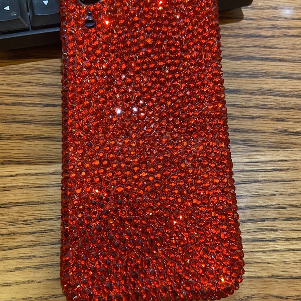 Unique iPhone Case for iPhone 7/6s/XR/11/12/13/14 Red Crystal Glitter Phone Case Shine Phone Back Case Handcarft Bling Out Phone Accessory