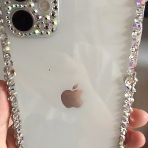 swarovski stones frame phone covers for iphone/other phone full edges sides transparent cover sparkle clear stones camera hole bling