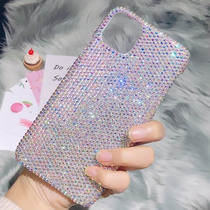 Iridescent Swarov ski stones iPhone Case Bling Out Phone Cases Full sides Protect Back Cover Rhinestone Crystal Custom fit many mobile model