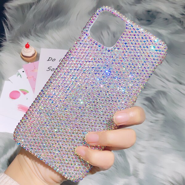 Iridescent Swarov ski stones iPhone Case Bling Out Phone Cases Full sides Protect Back Cover Rhinestone Crystal Custom fit many mobile model