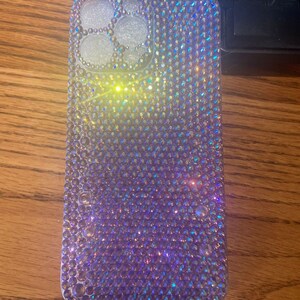 Capa brilhante para iPhone, capas de telefone brilhantes, laterais completas, proteção traseira, AB, roxo claro, strass, instagram, cores populares, cristal de luxo brilhante