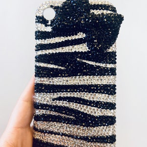 Cute Phone Case Black Ribbon Sparkle Phone Covers Zebra Print Made to Order Handcraft Phone Cases S warovsk crystal stones