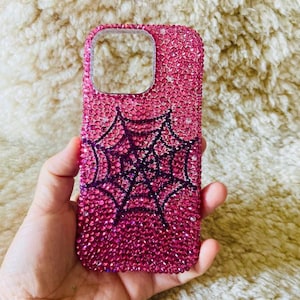 Custodie per telefono Bling uniche, rosa, viola scuro, pietre di cristallo, diamanti, cover per cellulare, regali carini, design personalizzato, ragnatele