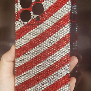 Unique Phone Cases Sparkling Phone Cover diagonal stripe Luxury Crystal stones Full sides protection Mobile Phone Case Red&Clear Rhinestone
