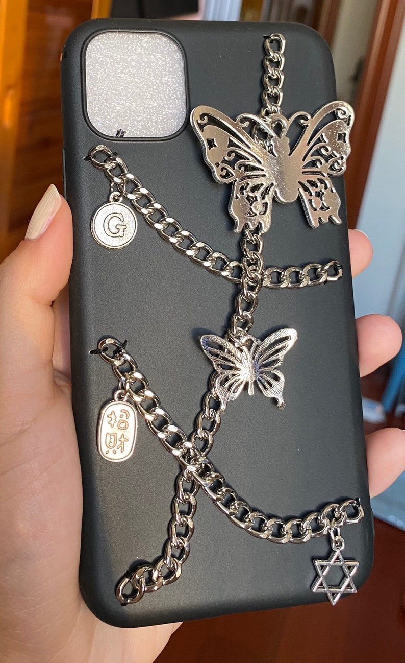 Punk Unique Phone Cases Butterfly Chains Personalzied Initial Etsy