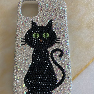 Black Cat Bling Phone Case Sparkling Phone Case Handcarft Crystal Phone Accessories Full sides Protect Back Covers Custom Unique Gifts
