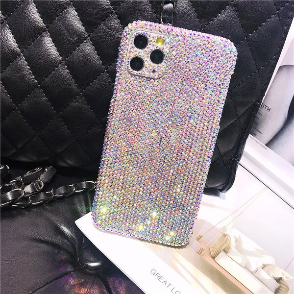 Iridescent Crystal Swar bling Luxury Phone Cases Full sides Protect Back Cover Rhinestone Crystal Custom fit many mobile model Unique Case