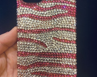 Zebra Glitter Rhinestone Phone Case, Pink & Clear Crystal Cover