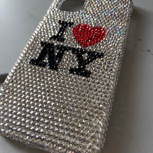 Unique Phone Cases for i Phone 11/12/13/14/15 /16 pro Custom Rhinestone Phone Cases Clear Stones Grey Crystal, Full Sides Protect New York