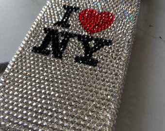 Unique Phone Cases for i Phone 11/12/13/14/15 /16 pro Custom Rhinestone Phone Cases Clear Stones Grey Crystal, Full Sides Protect New York
