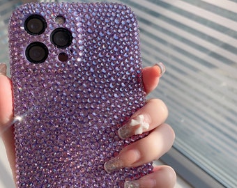 Schöne lila Swarovski Element Bling Out Phone Cases Volle Seiten Schützen Rückabdeckung Steine Kristall Individuell passend für viele Telefonmodell Chic Phone Case