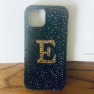 Black Swarov crystal ski element Bling Out Initial Phone Case Full sides Protect Back Cover Rhinestone Custom many mobile Glitter Phone Case
