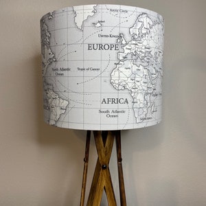 World Map Grey & White Handmade Lampshade