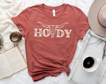 Camiseta Howdy / Camiseta occidental / Camiseta calavera de toro / Camiseta vaquera / Camiseta sureña /