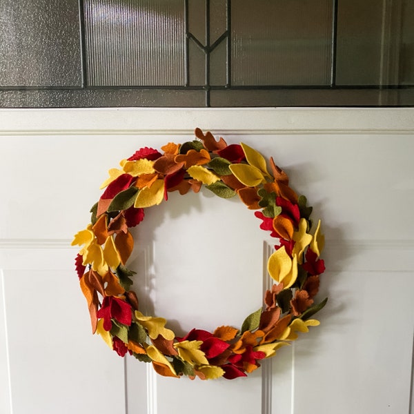 Wreath For Front Door | Fall Wreath |Fall Decor | Felt Wreath | Decorative Wreath | Felt Leaf Wreath | Felt Wreath | Door Decor