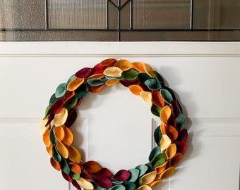 Wreath For Front Door | Fall Wreath |Fall Decor | Felt Wreath | Decorative Wreath | Felt Leaf Wreath | Felt Wreath | Door Decor