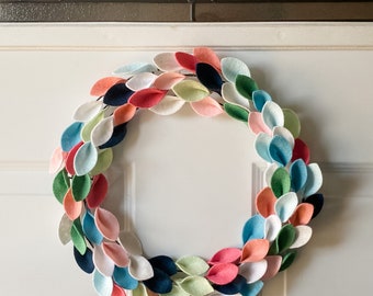 Easter Made to Order 12 Total Diameter and Purple Spring or Summer Wreath Green Small Felt Leaf Wreath in Pink