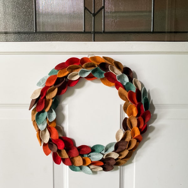 Wreath For Front Door | Fall Wreath |Fall Decor | Felt Wreath | Decorative Wreath | Felt Leaf Wreath | Felt Wreath | Door Decor