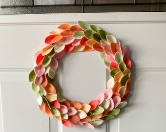 Spring Wreath For Front Door | Easter Felt Wreath | Decorative Wreath | Felt Leaf Wreath | Spring Felt Wreath | Easter Decor