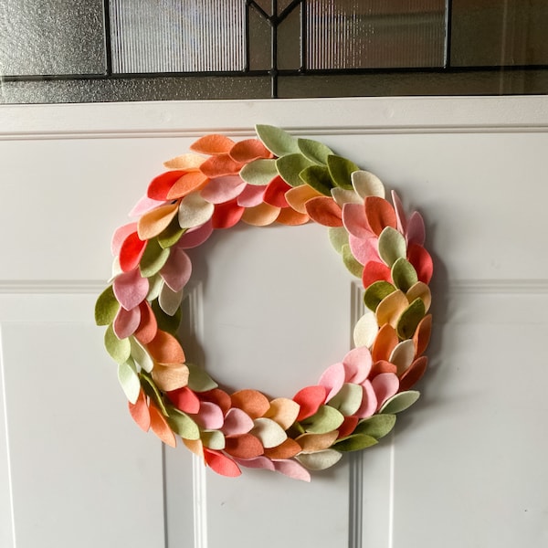 Spring Wreath For Front Door | Easter Felt Wreath | Decorative Wreath | Felt Leaf Wreath | Spring Felt Wreath | Easter Decor