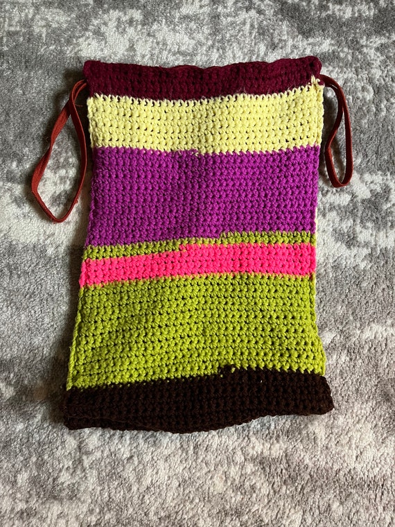 Vintage Knitting Bag . Wood Handle . Vintage Knitting Bag . 