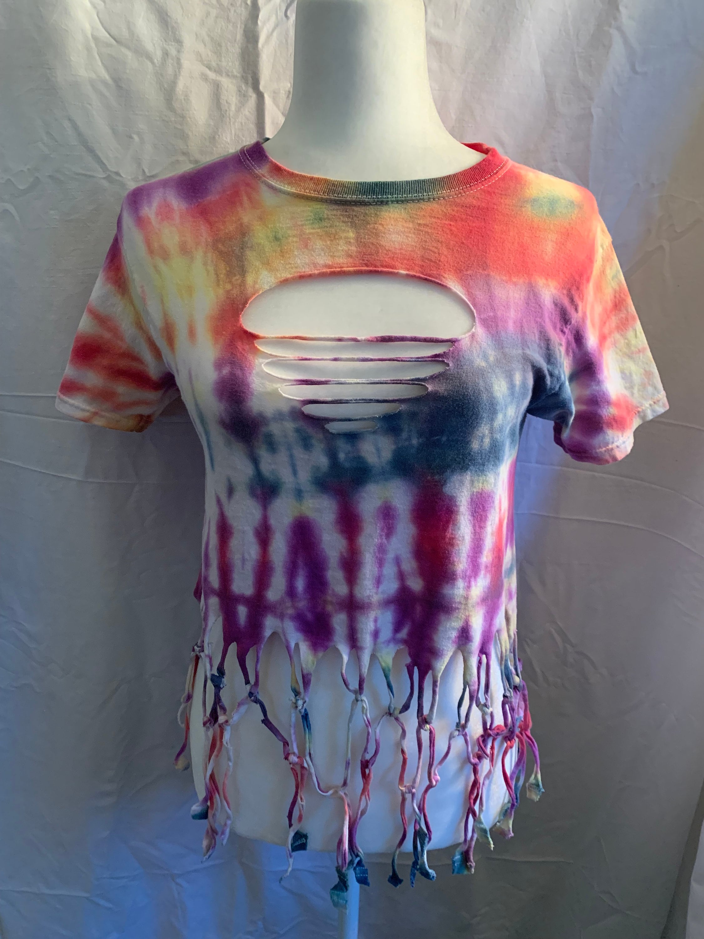 Vintage Early 2000s Hand-made Fringe Tie Dye Crop Top With Cut - Etsy