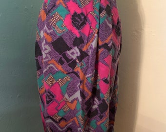 Vintage 1980s Women's Pleated Skirt 100% Rayon Abstract Multi Colored  Made in Japan