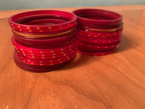 Vintage Lot of 25 Child Sized Plastic Bangles Red… - image 3