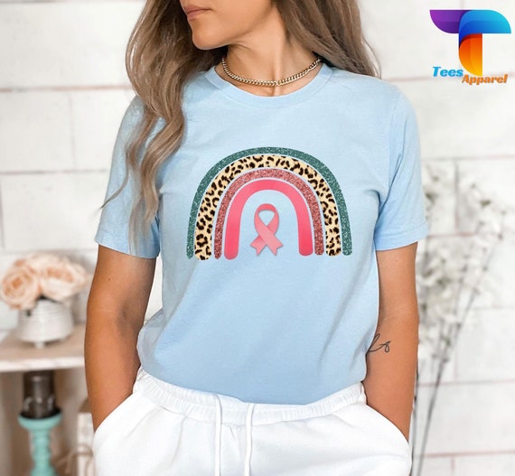 Women's Cancer Awareness Tees In October Rainbow Graphic Short Sleeve T Shirt Pink Ribbon Survivor Gift Loose Fit Casual Tops