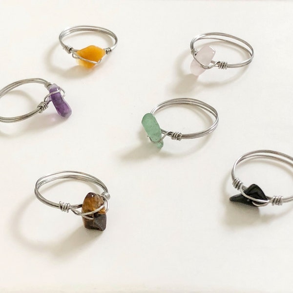 Crystal Rings / Crystal Gemstone Rings / Dainty, Minimalistic Crystal Rings / Crystal Wire Ring / Healing Crystal Ring / Real Crystal Ring