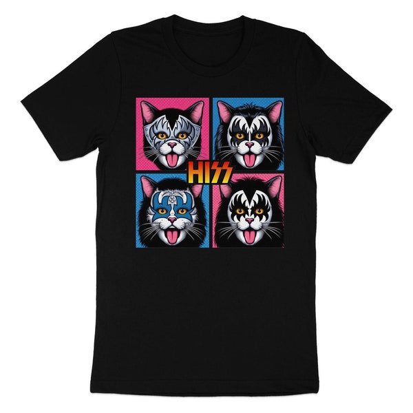 Hiss T-shirt, Clever Play, Iconic Band KISS, Cat Lovers, Music Fans, Comfortable Fit, Casual Wear, Unique Design, Humorous Gift!
