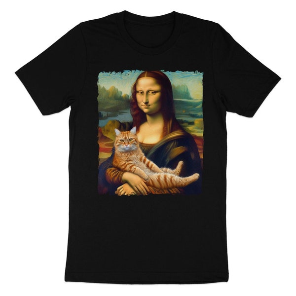 Mona Lisa Parody T-shirt, Unique Artistic Twist, Feline Flair, Art Enthusiasts, Cat Lovers, Cat Meme T-Shirt, Tabby Cat