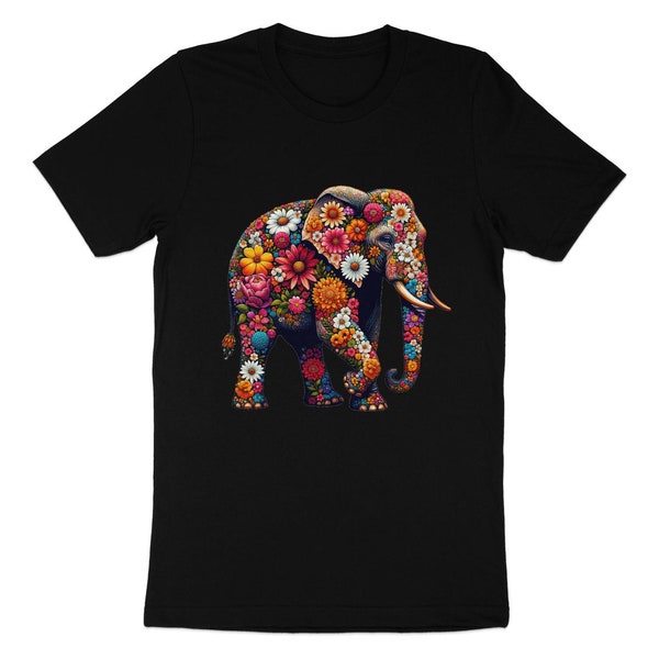 Floral Elephant T-shirt, Stunning Boho Chic, Wildlife Enthusiasts, Colorful Blooms, Nature Walks, Cozy Days, Eye-catching Design