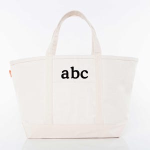 Natural Monogrammed Tote Bag – Personalized Large Canvas Bag with Zipper, Neutral Gift, Custom Beach Tote, or Work Bag