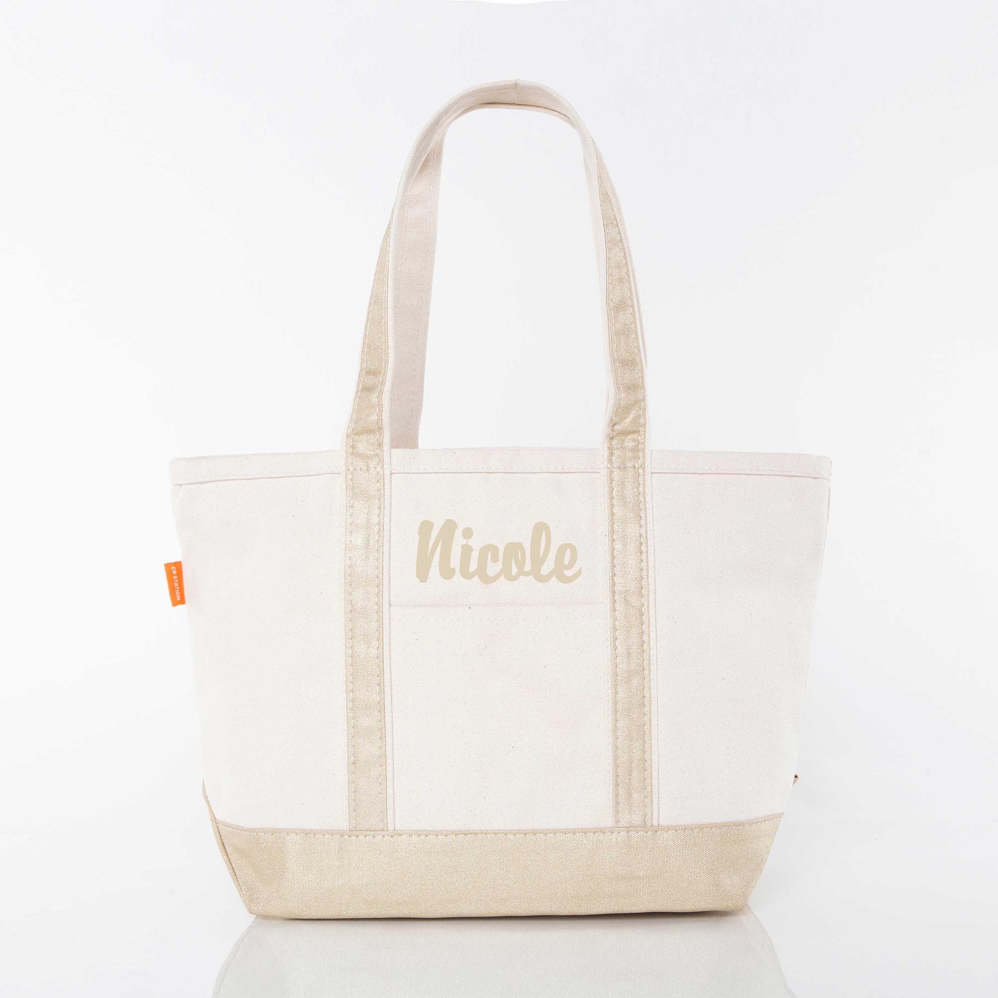 Personalized Metallic Gold Canvas Tote: Monogrammed Bridal Gift