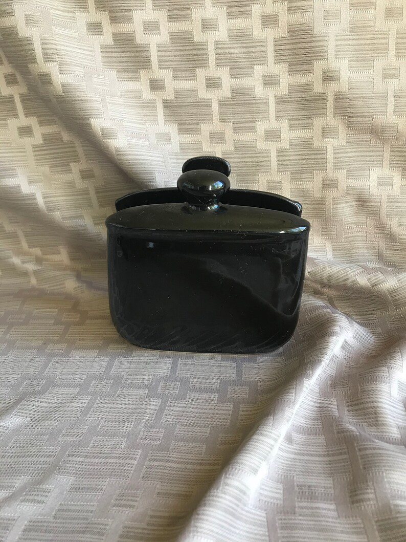 Vintage Black Ceramic Napkin Holder Home Connection Stoneware | Etsy