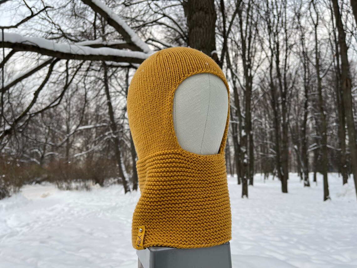 Mustard wool knit balaclava hat for women winter face ski mask Etsy