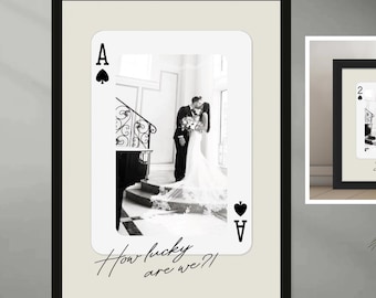 Custom PLAYING CARD Photo Wall Art | Wedding Photo Wall Art | Anniversary Gift | Lucky in Love | Personalized Valentine's Day Couples Gift
