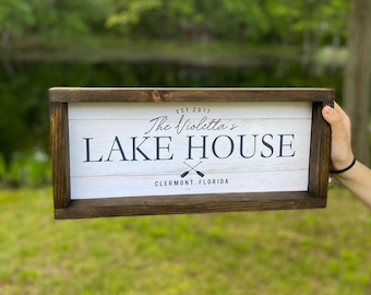 Five Family Name Signs Sunset Lake Dock Personalized Gift