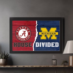 HOUSE DIVIDED Custom 2 SPORTS Team Sign | Custom Wood Framed Sign, Print only or Mounted Canvas Options | Sports Lover Family Home Decor