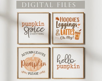 Hello PUMPKIN Spice everything themed Assorted DIGITAL ART Files 4"x4" + 8"x8"  | Autumn Leaves Pumpkin Please | Hoodies Leggings & Lattes