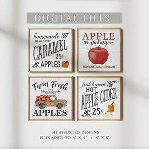 Fall APPLE themed Assorted DIGITAL ART Files 4"x4" + 8"x8"  | Caramel Apples | Farm Fresh Apples Truck | Hot Apple Cider | Apple Picking