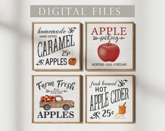 Fall APPLE themed Assorted DIGITAL ART Files 4"x4" + 8"x8"  | Caramel Apples | Farm Fresh Apples Truck | Hot Apple Cider | Apple Picking