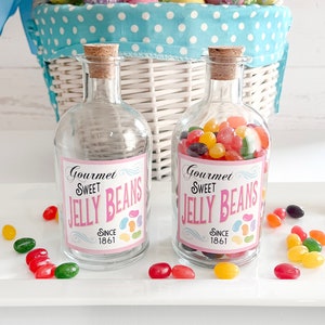 Vintage JELLY BEANS Glass Jar Bottle Decoration | Cork Lid | Fill yourself - Comes Empty | Easter Spring Home Decor | Vignette Display