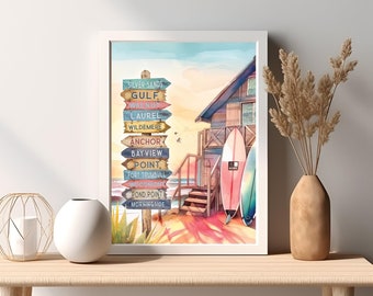 MILFORD Connecticut BEACH Names Sign Retro Watercolor Art | Milford, CT Home Decor & Gifts | Art Print, Framed Art, Coasters or Cards