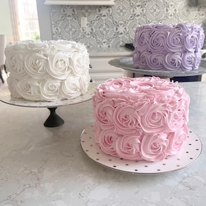 FAUX ROSE CAKE | Multiple Color Options | Fake Rosette Cake | 7.5&quot; W x 4.5&quot; H approximate | Non-edible Faux Cake | Summer Kitchen Decor