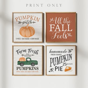 FALL PUMPKIN themed Mini Wood Signs and PRINTS | Tiered Tray Decor | "All the Fall Feels"  | Pumpkin Patch Farm Truck | Homemade Pumpkin Pie