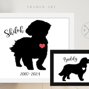 PERSONALIZED DOG BREED Art Print or Frame | Custom Name Dog Breed Silhouette | Pet Memorial Gift | Dog Lover Gift | Multiple Size Options