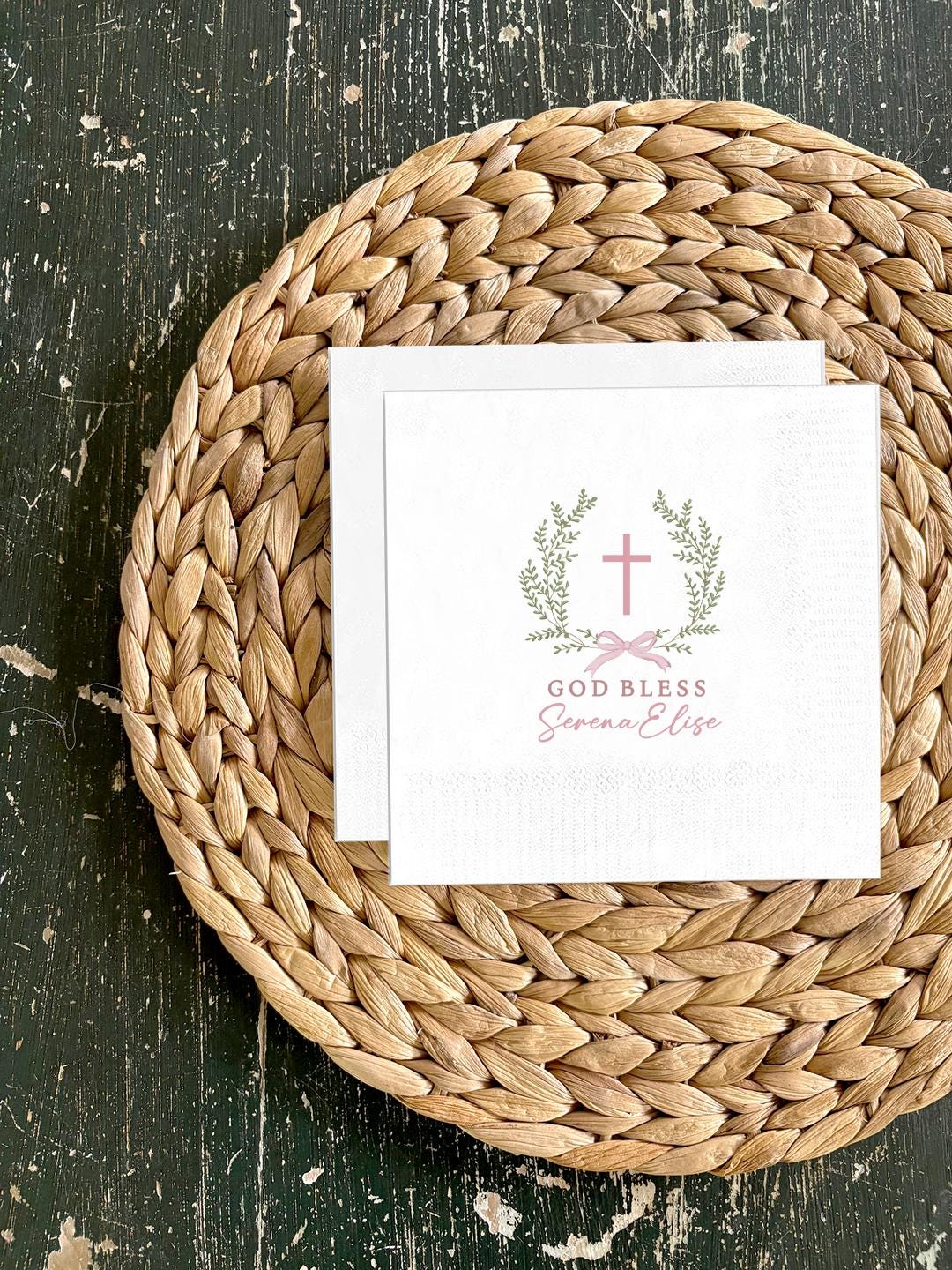 Personalized Preppy Laurel Wreath CROSS Napkins | Cocktail + Dinner ...